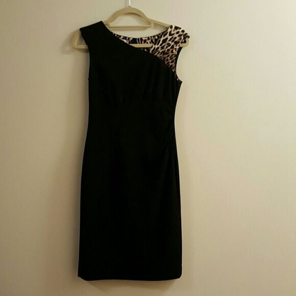 Kay Unger black lbd w/ silk animal print shoulder - Picture 1 of 5